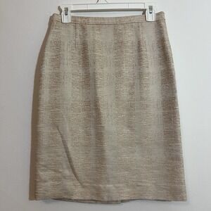 Tory Burch‎ Skirt 8 Pencil Slight Silver Metallic Peachy Soft Coloring Lined